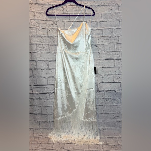 Lulus Dresses & Skirts - Lulu's Cream Satin Fringe Maxi Dress